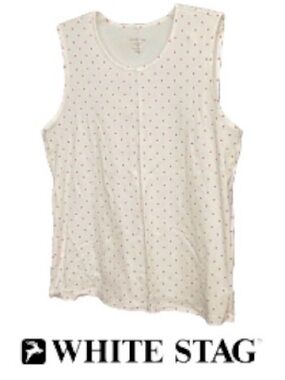 XXL/2X White Stag Plus Size Tank Top in Cotton with Red Polka Dots